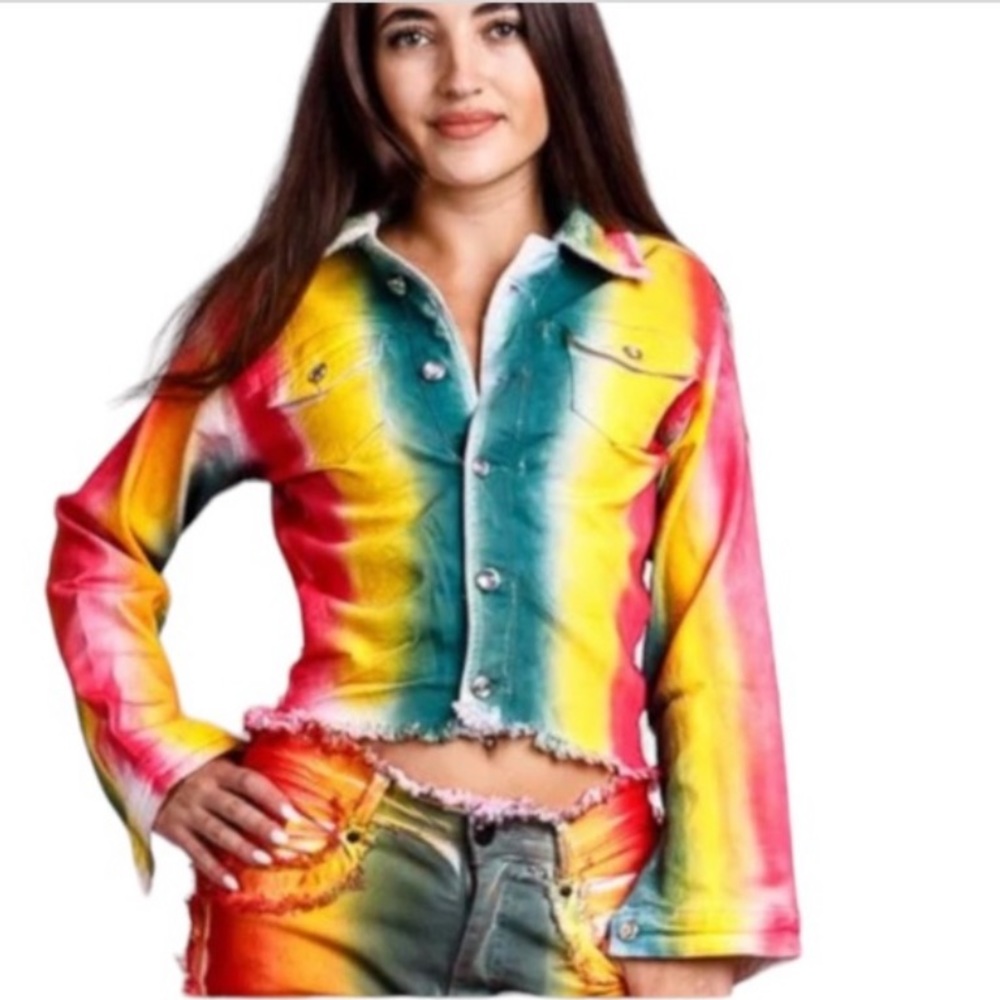 Glory Denim Trucker Jacket Tie Dye  sherpa lined fray hem  Size 3X  X Large